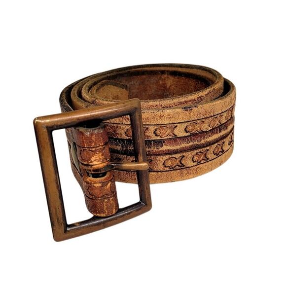Boysenberry of San Francisco Vintage Leather Brass Buckle Handcrafted Belt‎ - Picture 1 of 10